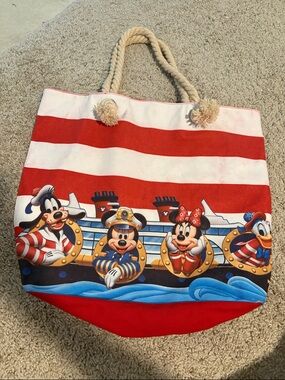 Nautical Disney Cruise Character Tote Bag - Red & White Stripes 🚢